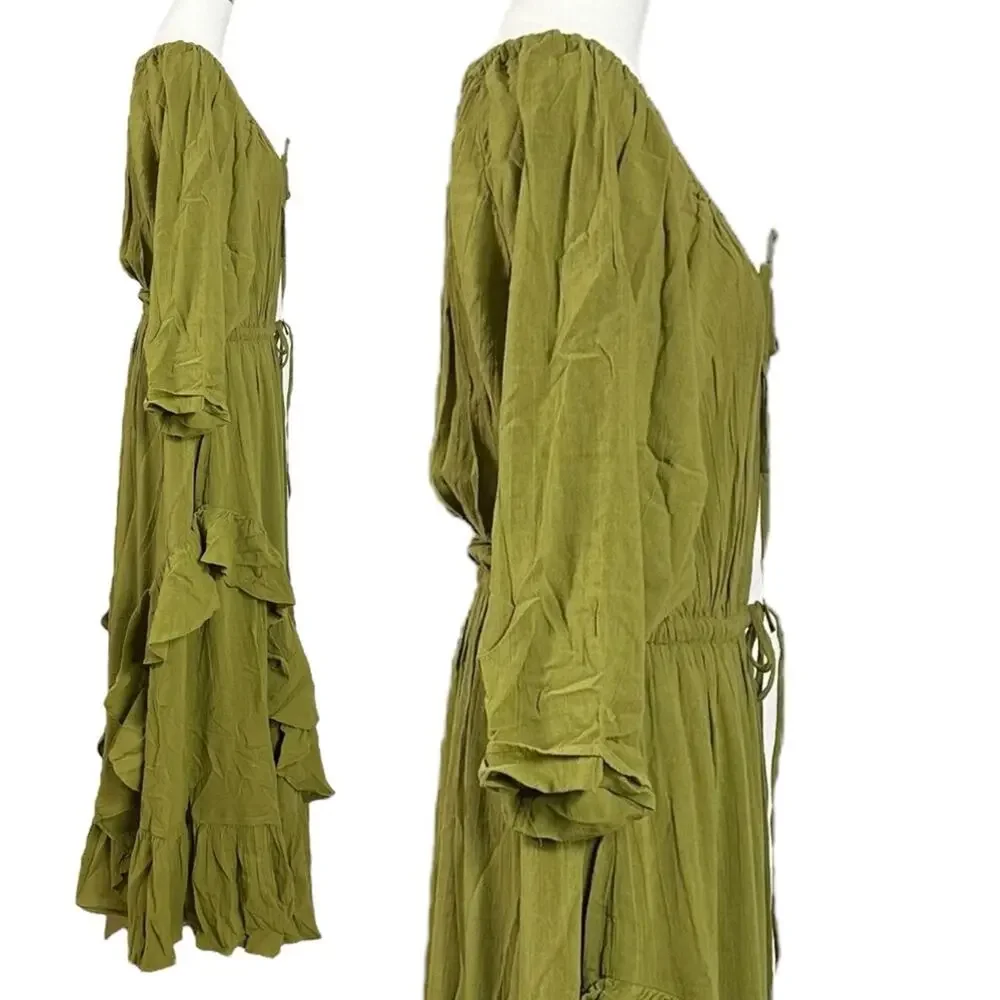 Free People Bohemian Witchy Ethereal Maxi Dress Green Moss Size Small NWT - Picture 7 of 11